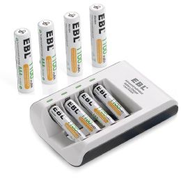 Lithium 4 AA Rechargeable Batteries With AC/DC Charger & 110/240V